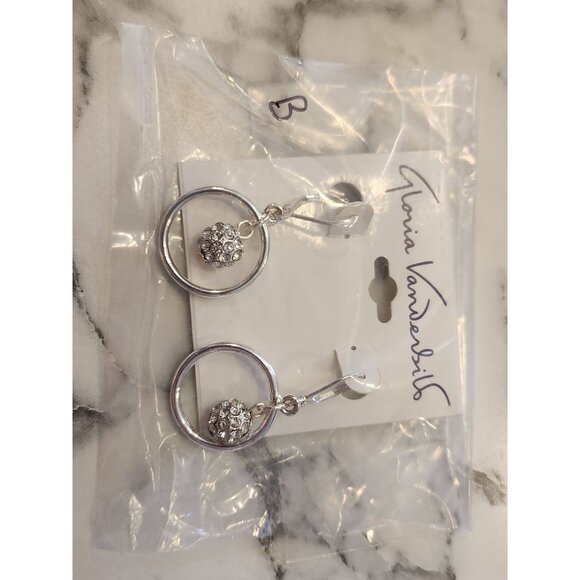 Gloria Vanderbilt Silver-Tone Crystal Ball Dangle Earrings With Circle Accent - Picture 2 of 5